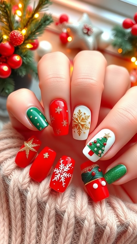 Festive Christmas Nail Art Inspiration A collection of Christmas nail art designs showcasing festive patterns and colors.